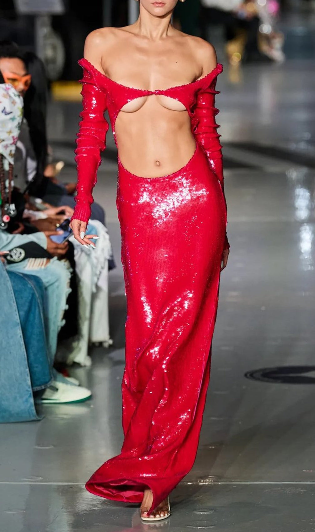 Sequin-Embroidered Cut-Out Maxi Dress In Red