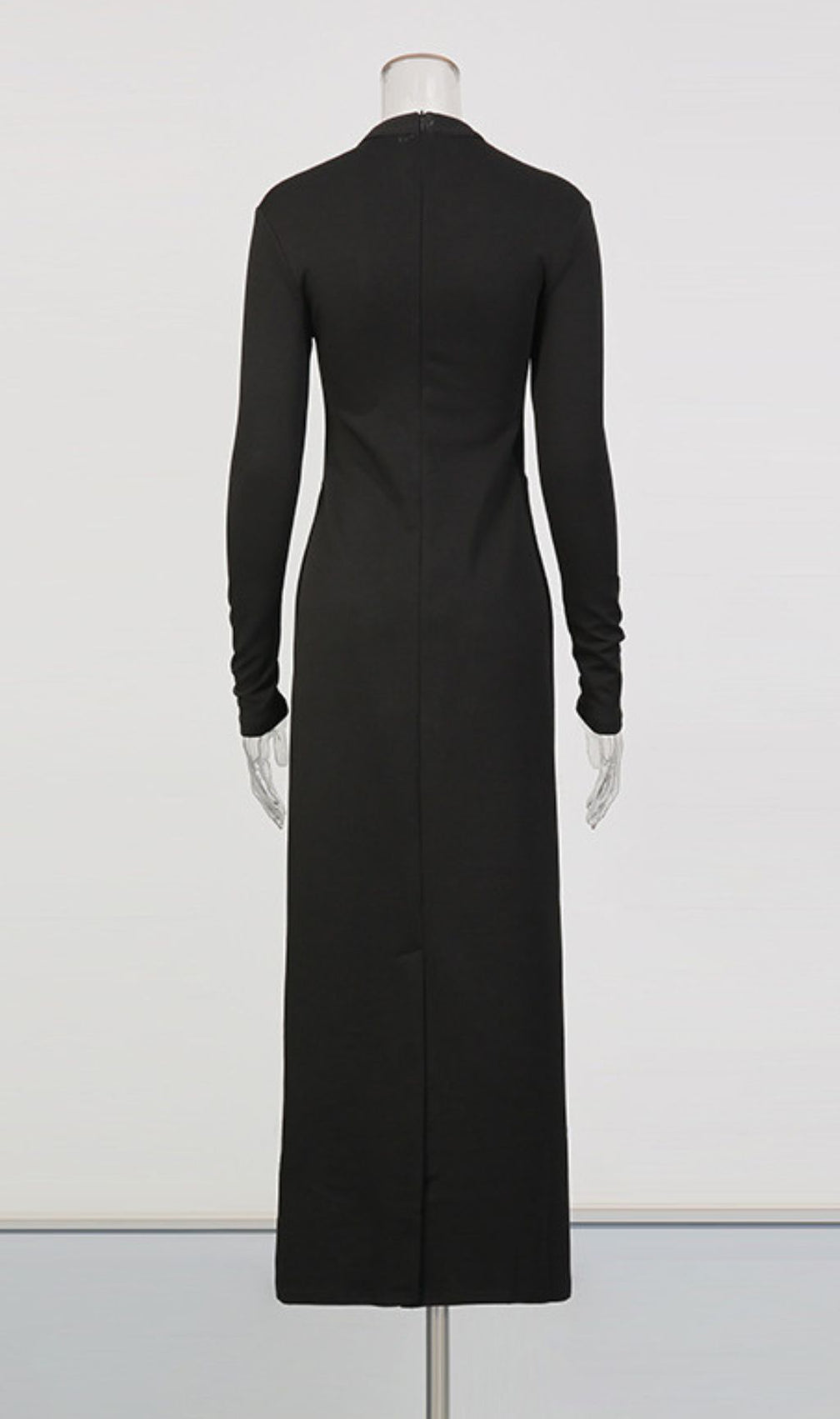 Elegant Black Maxi Dress with White Lace Corset Bodice | Long Sleeve Formal Gown