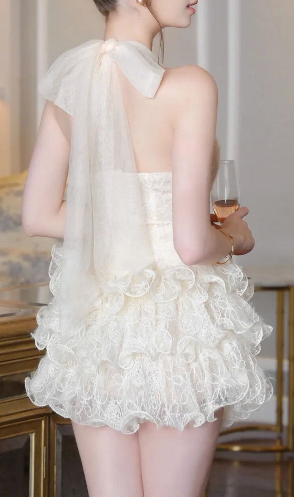 Kamber Halter Lace Mini Dress | Chic Ruffled & Romantic for Special Occasions