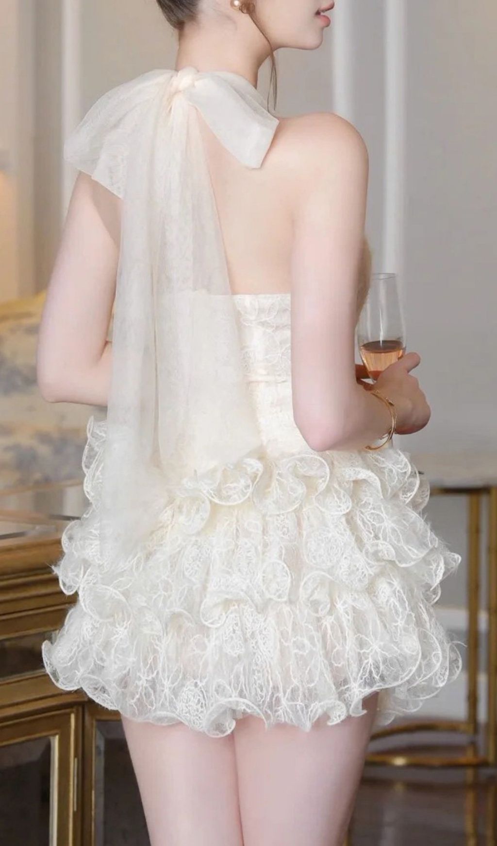 Kamber Halter Lace Mini Dress | Chic Ruffled & Romantic for Special Occasions