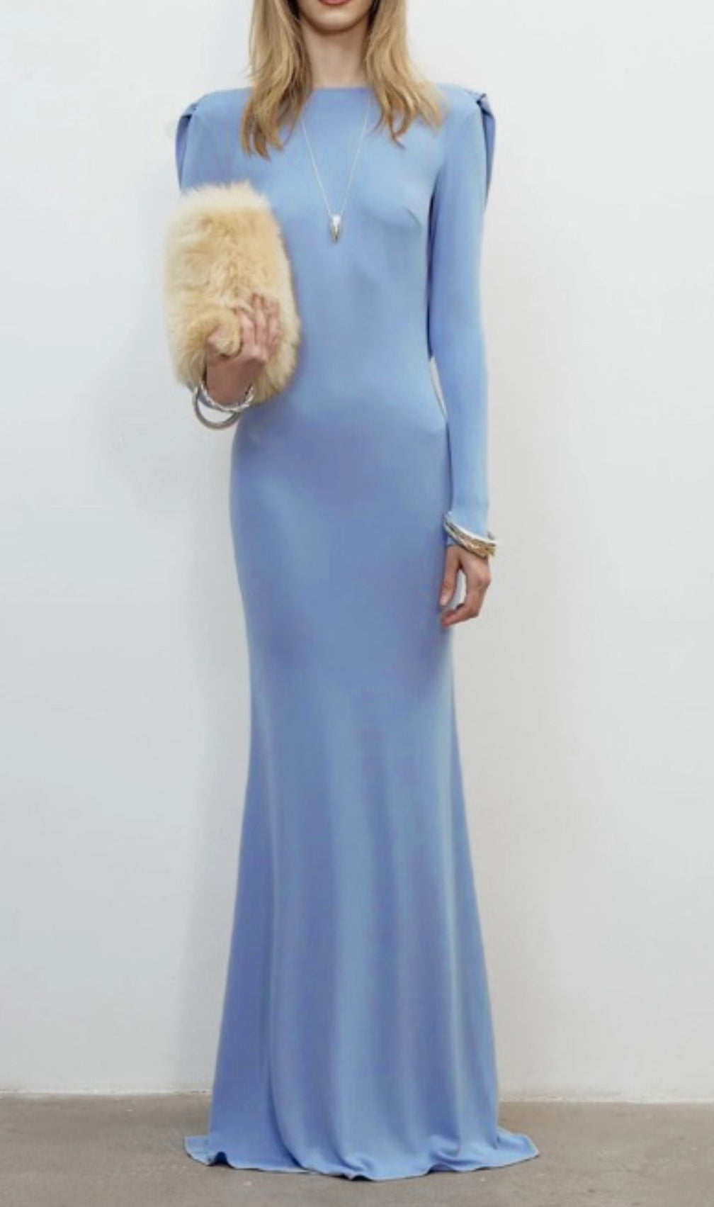 Isabis Periwinkle Blue Backless Maxi Gown | Elegant Long Sleeve Evening Dress