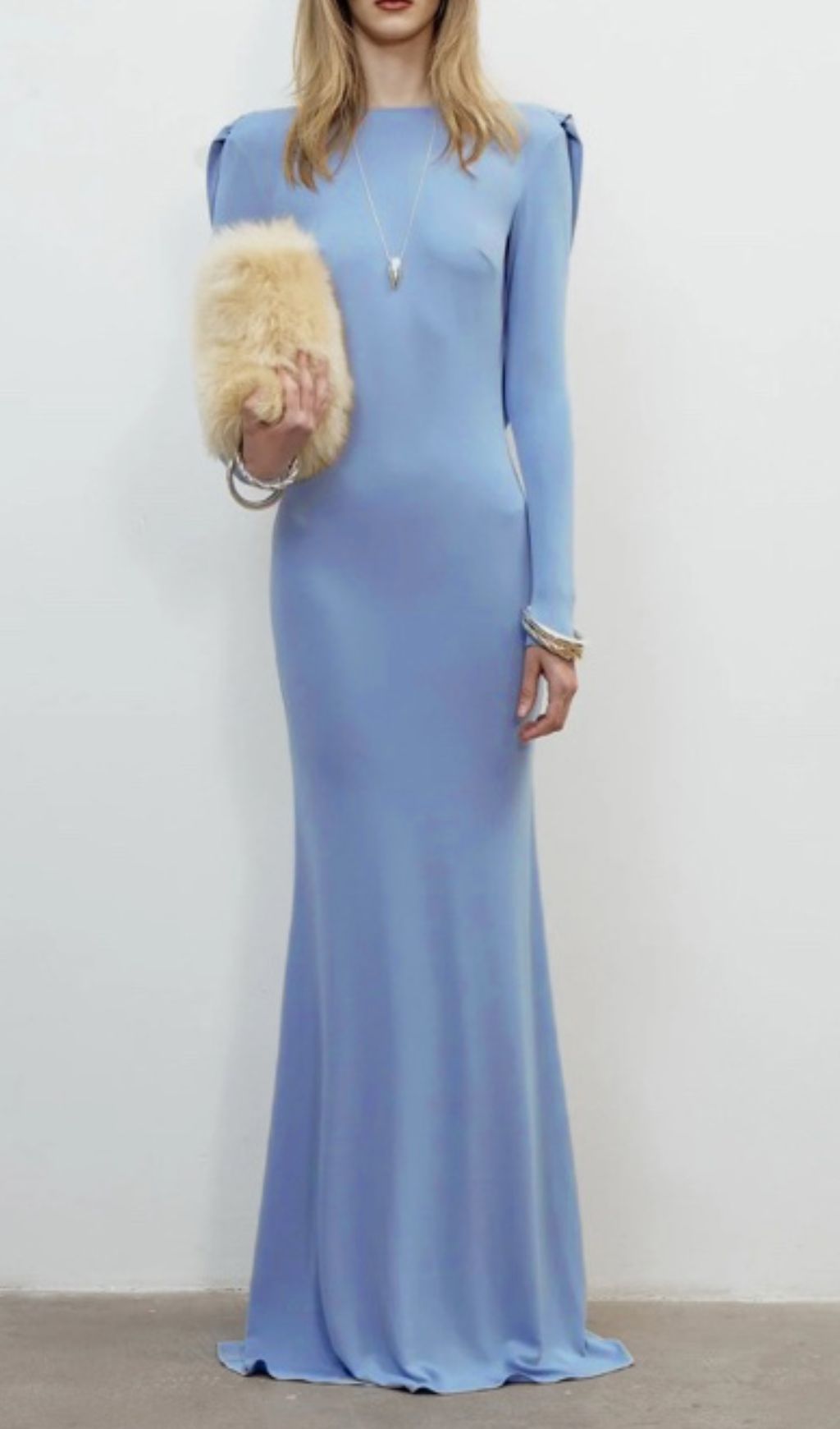 Isabis Periwinkle Blue Backless Maxi Gown | Elegant Long Sleeve Evening Dress