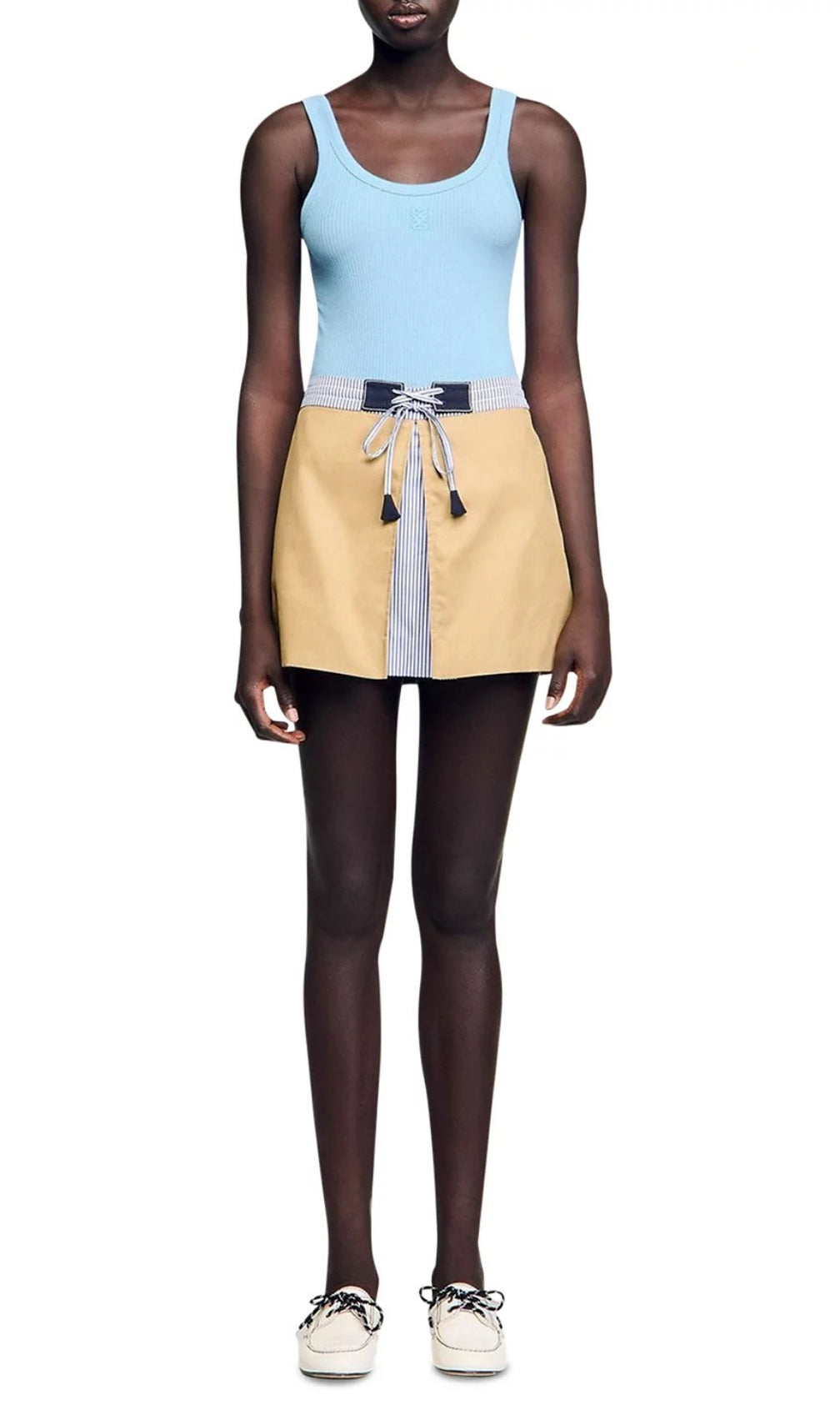 Short Dual Material Skirt
