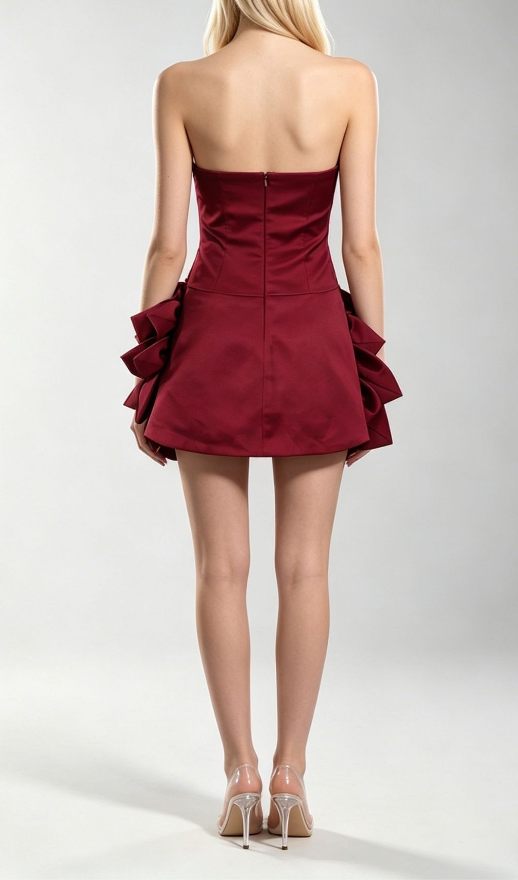 Korina Red Strapless 3D Flower Mini Dress