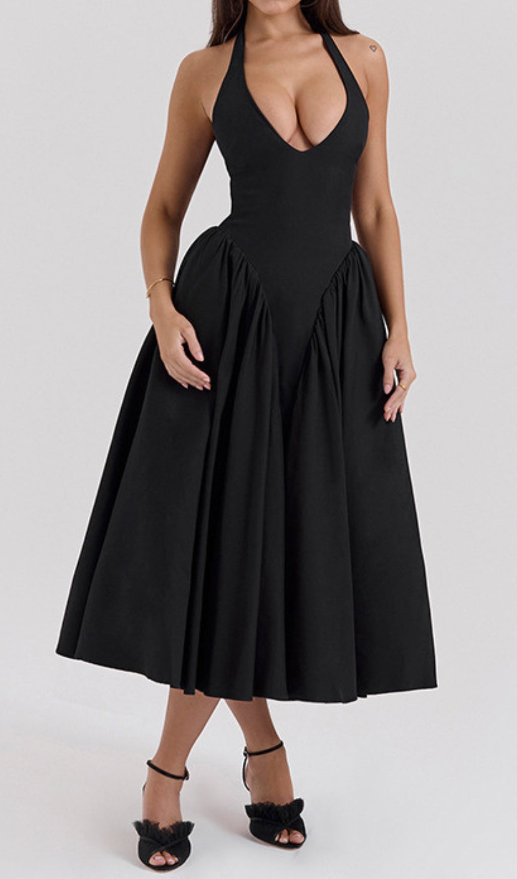 Dierdra Black Halter Midi Dress