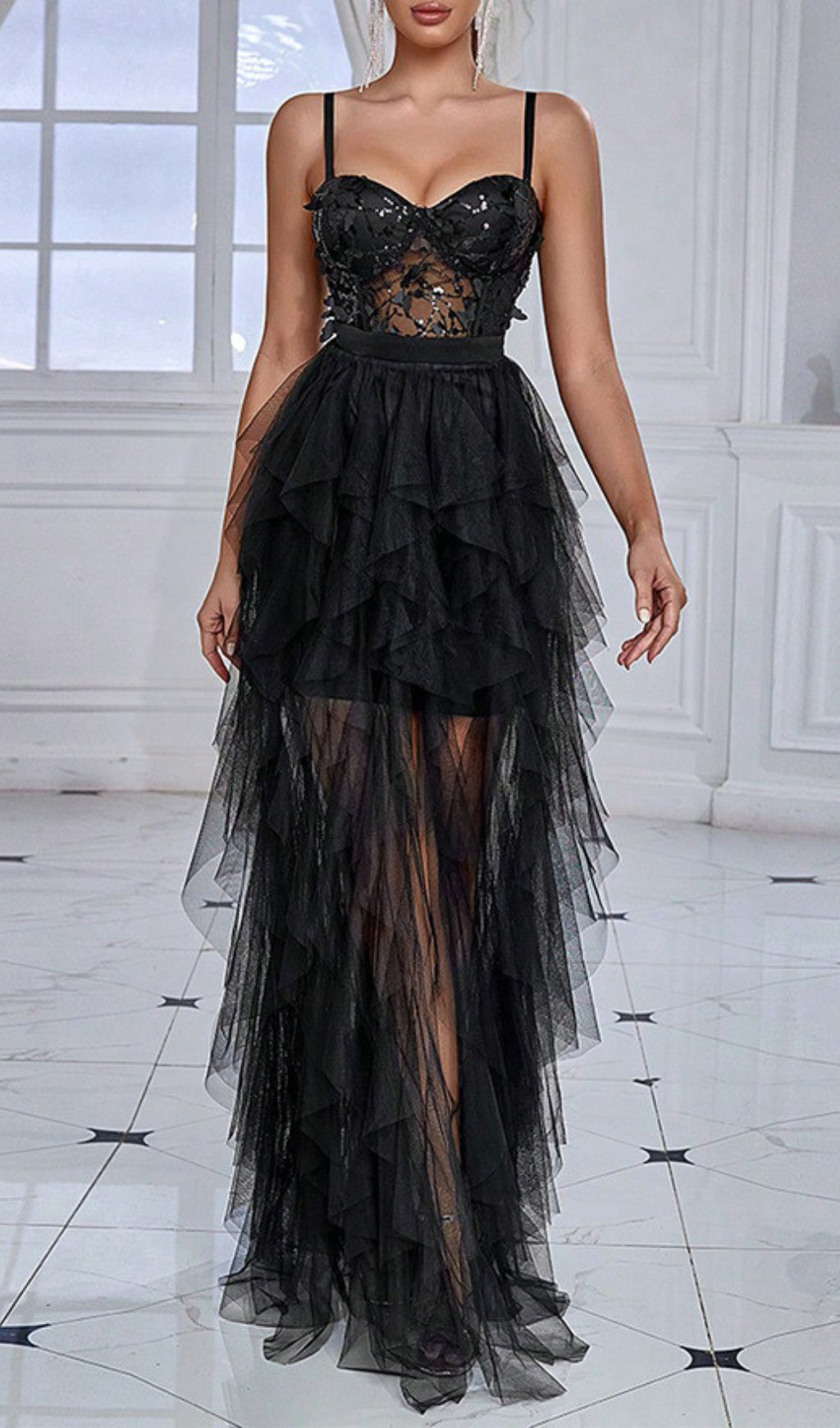 Curie Black Mesh Butterfly Maxi Dress