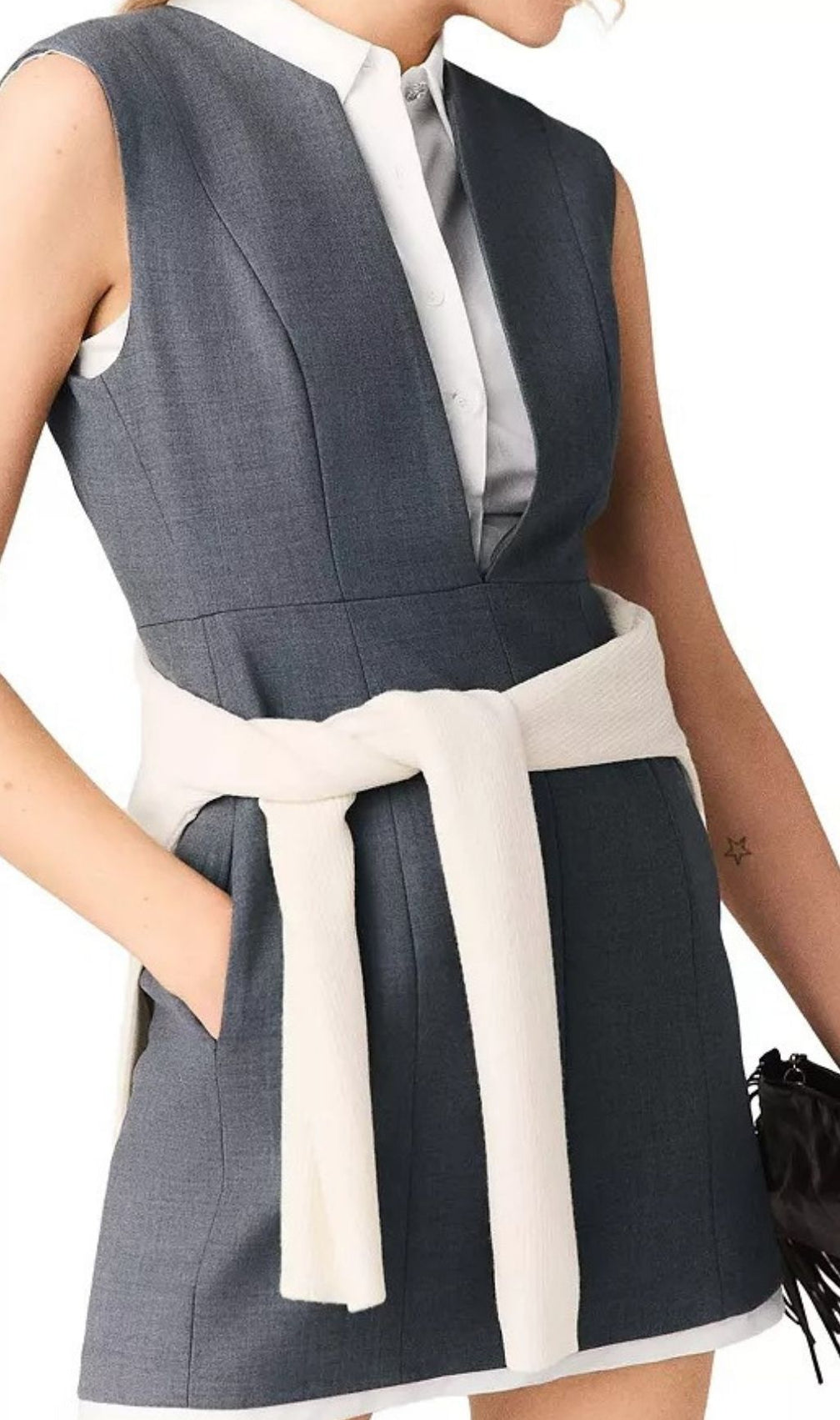 Sophisticated Layered Tailored Mini Dress with Detachable Collar