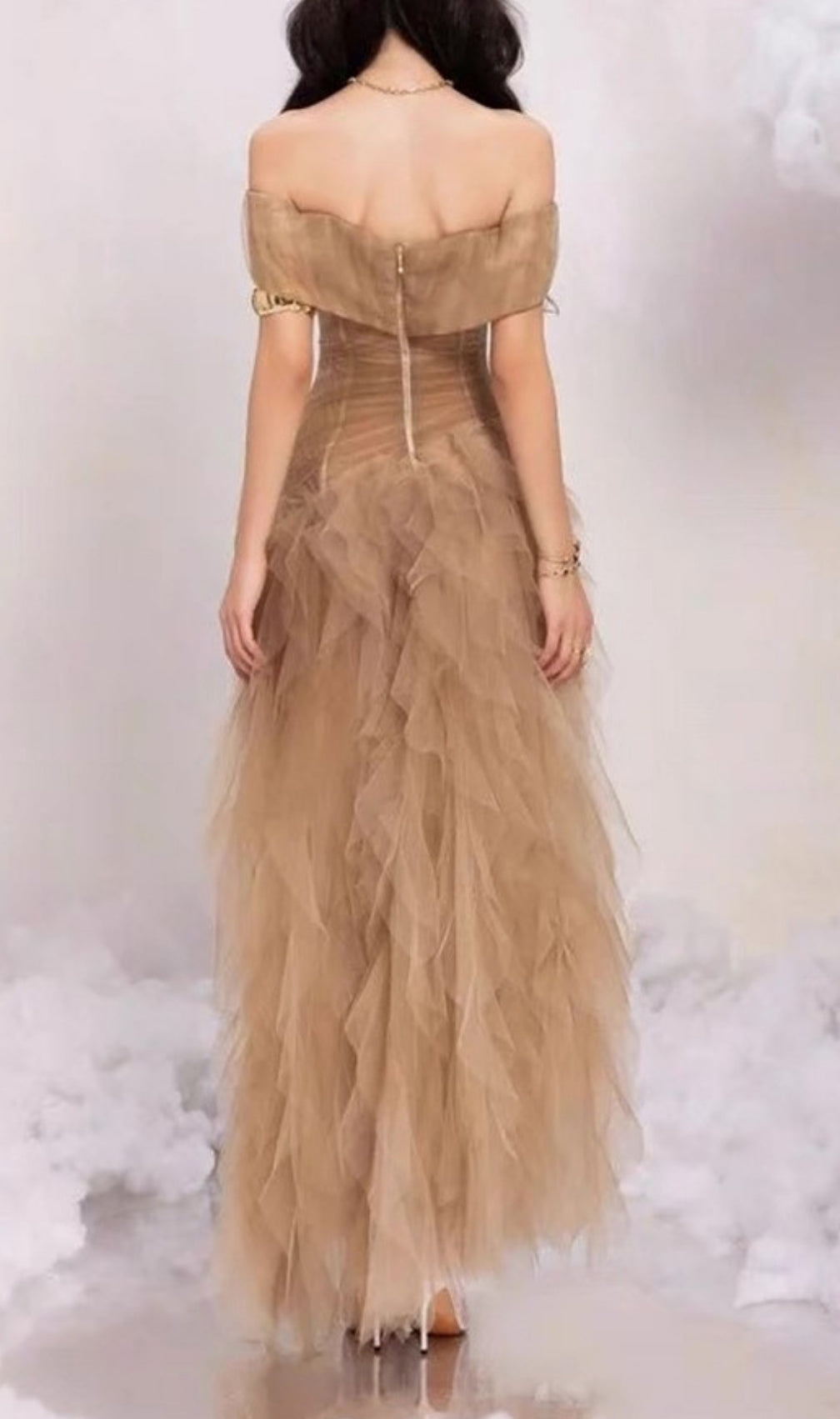 Ersa Off-Shoulder Corset Mesh Maxi Dress