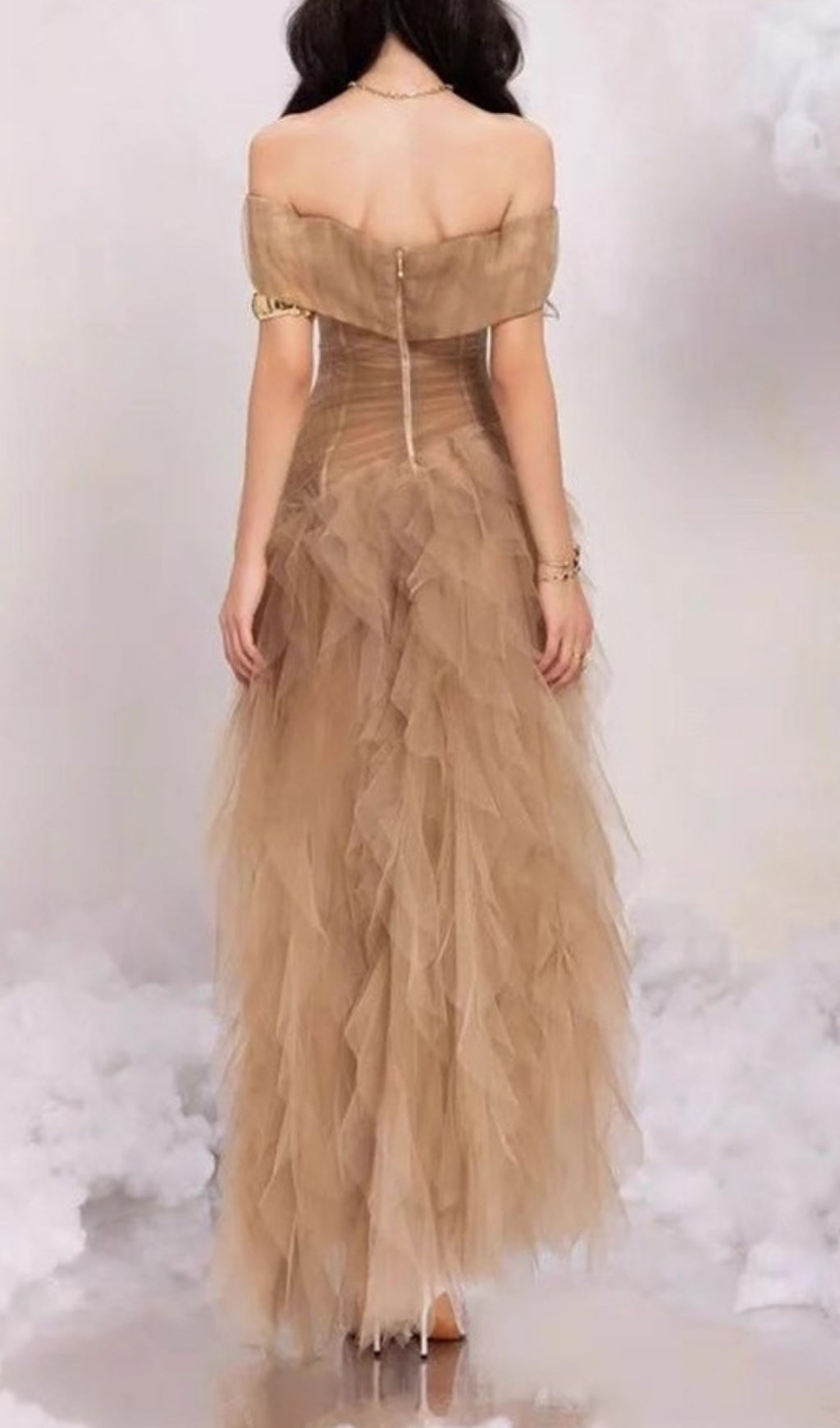 Ersa Off-Shoulder Corset Mesh Maxi Dress