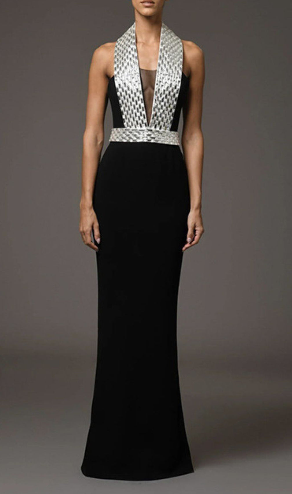 Jaide Black Crystal Halter Maxi Gown: Daring Slit & Red Carpet Glamour