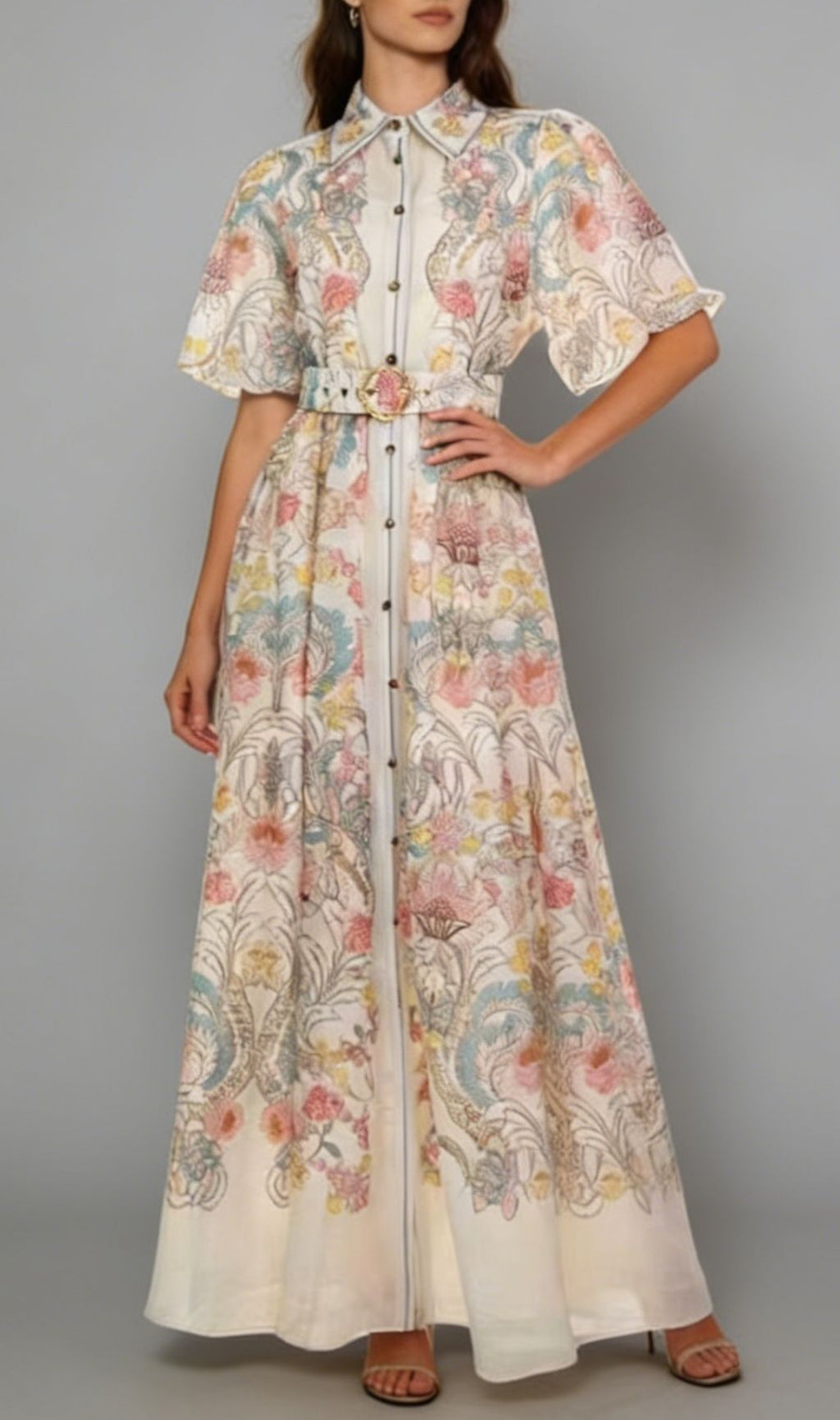 Karsen Enchanting Floral Print Maxi Dress | Puff Sleeve & Belted Style