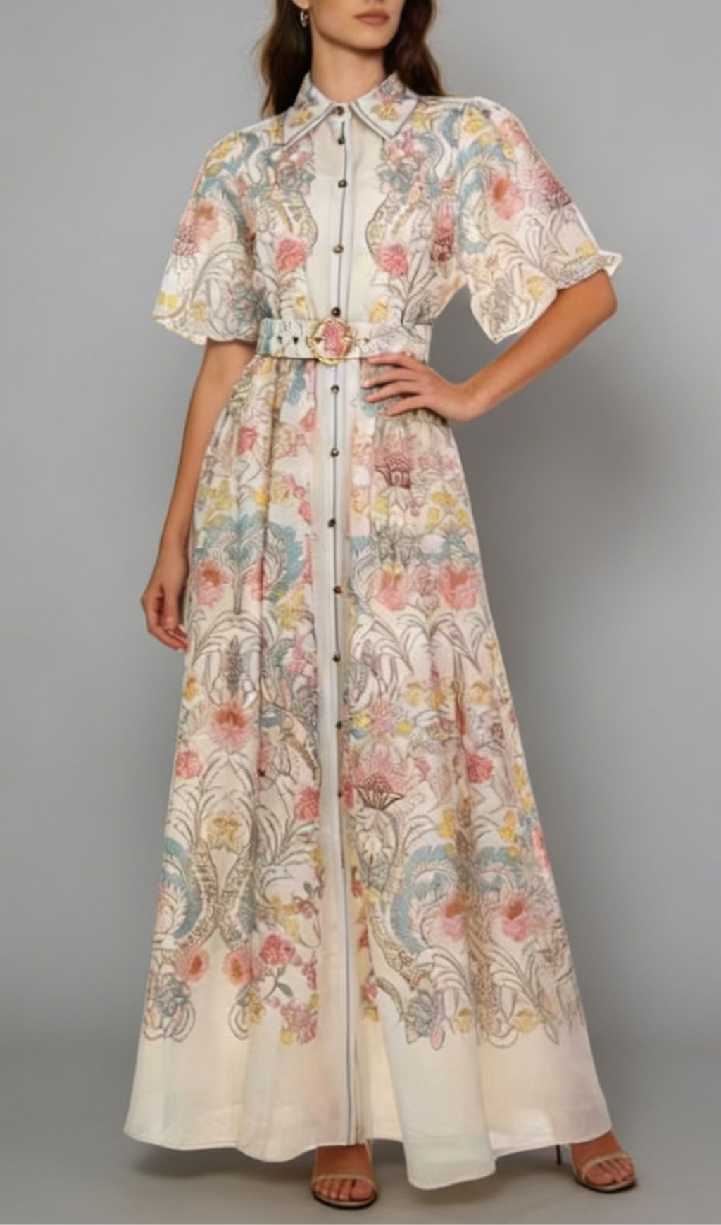 Karsen Enchanting Floral Print Maxi Dress | Puff Sleeve & Belted Style