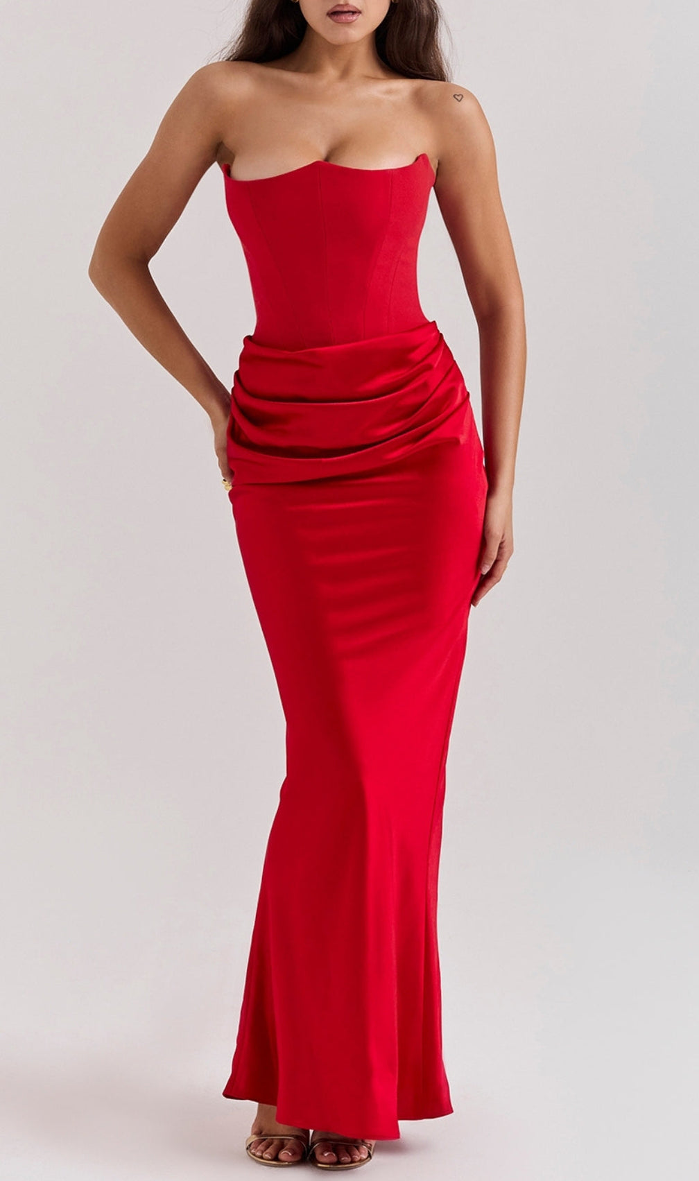 Ruched Corset Dress Maxi Dress In Red