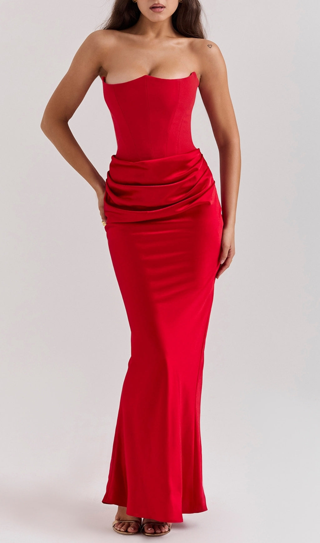 Ruched Corset Dress Maxi Dress In Red