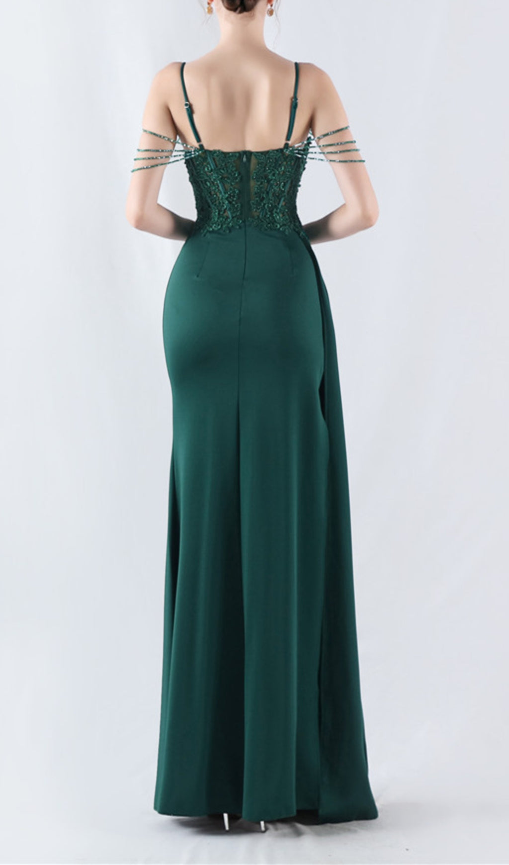 Chofa Green Flower Bead Corset Maxi Dress