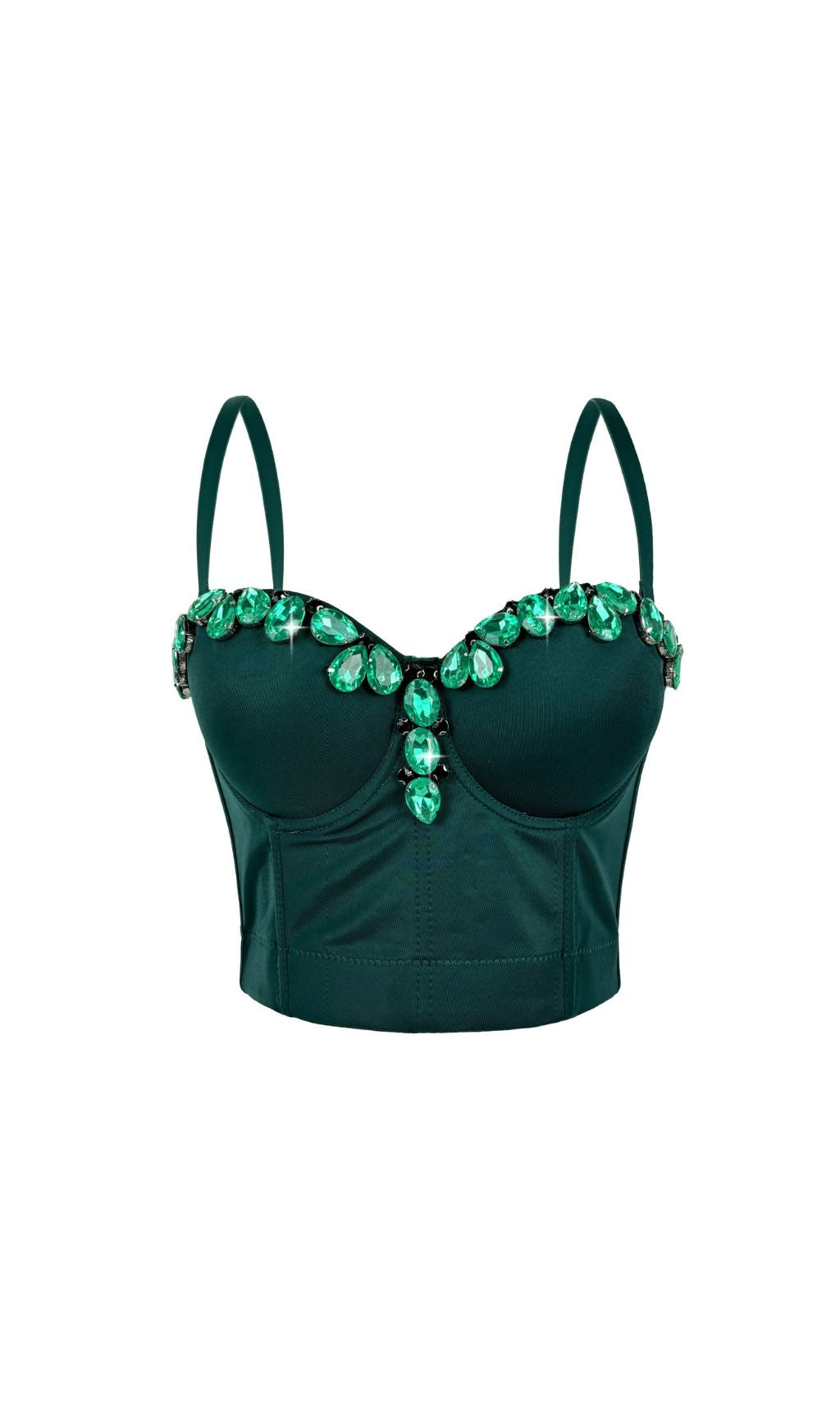 Jelena Emerald Green Diamante Bustier Crop Top