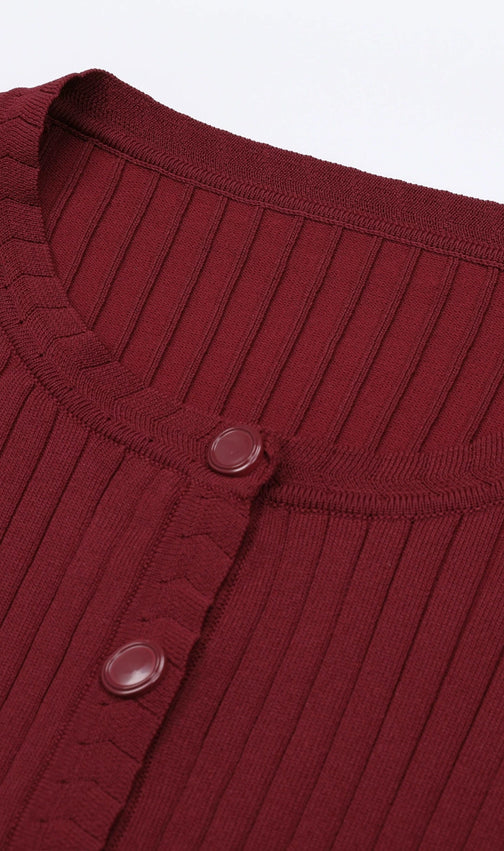Jackie Wine Ribbed Knit Cardigan & Maxi Dress Set | Women's Elegant Co-ord