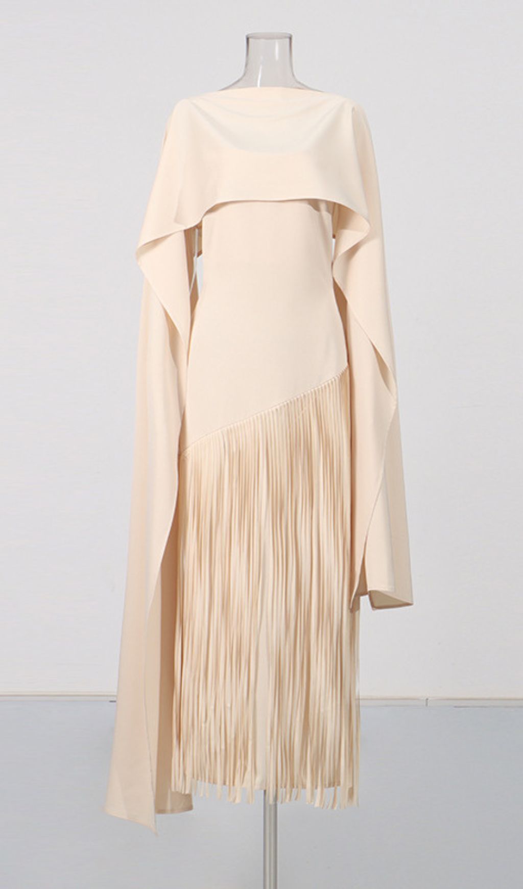 Kalona Ethereal Cape & Tassel Maxi Gown - Dramatic Evening Wear