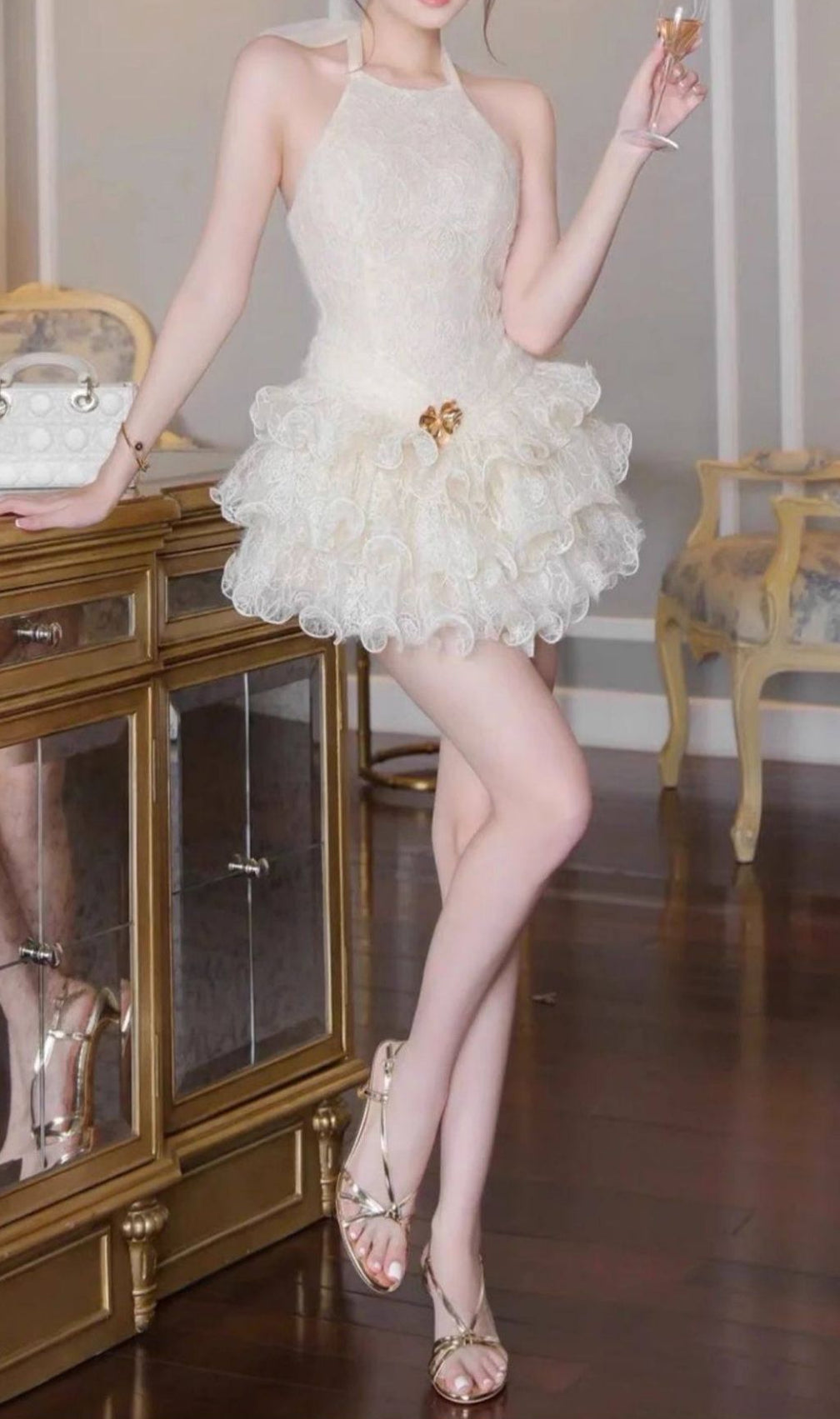 Kamber Halter Lace Mini Dress | Chic Ruffled & Romantic for Special Occasions