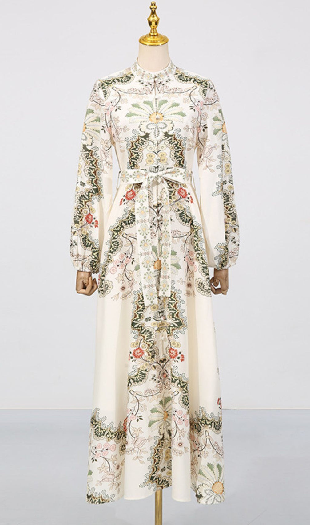 Fawzia Flower Printed Long Sleeve Maxi Dress