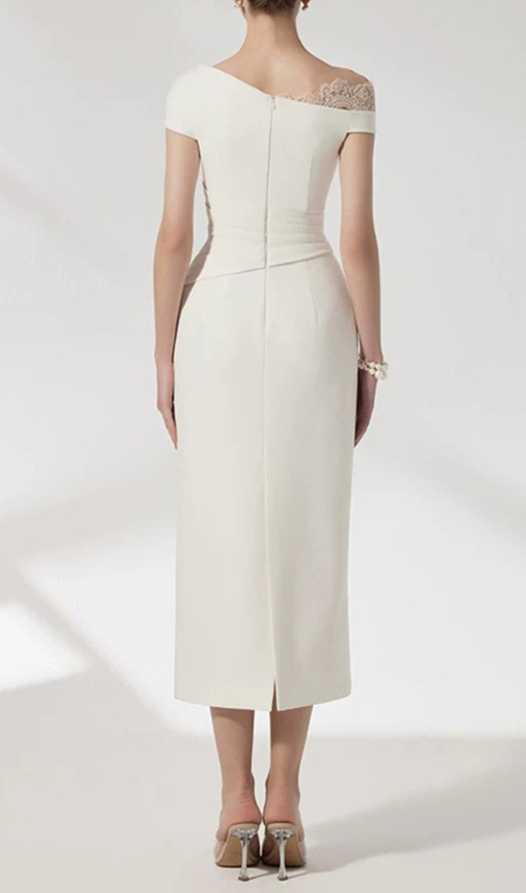 Giang White Lace Patchwork Midi Dress