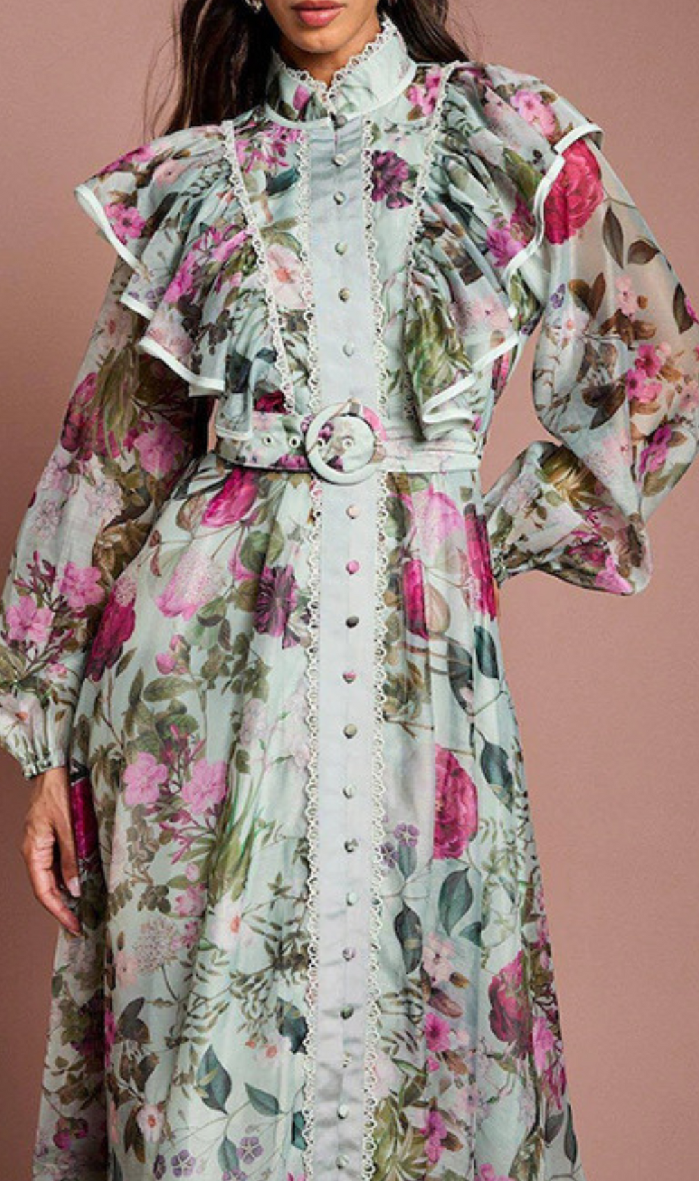 Hesper Flower Printed Long Sleeve Midi Dress