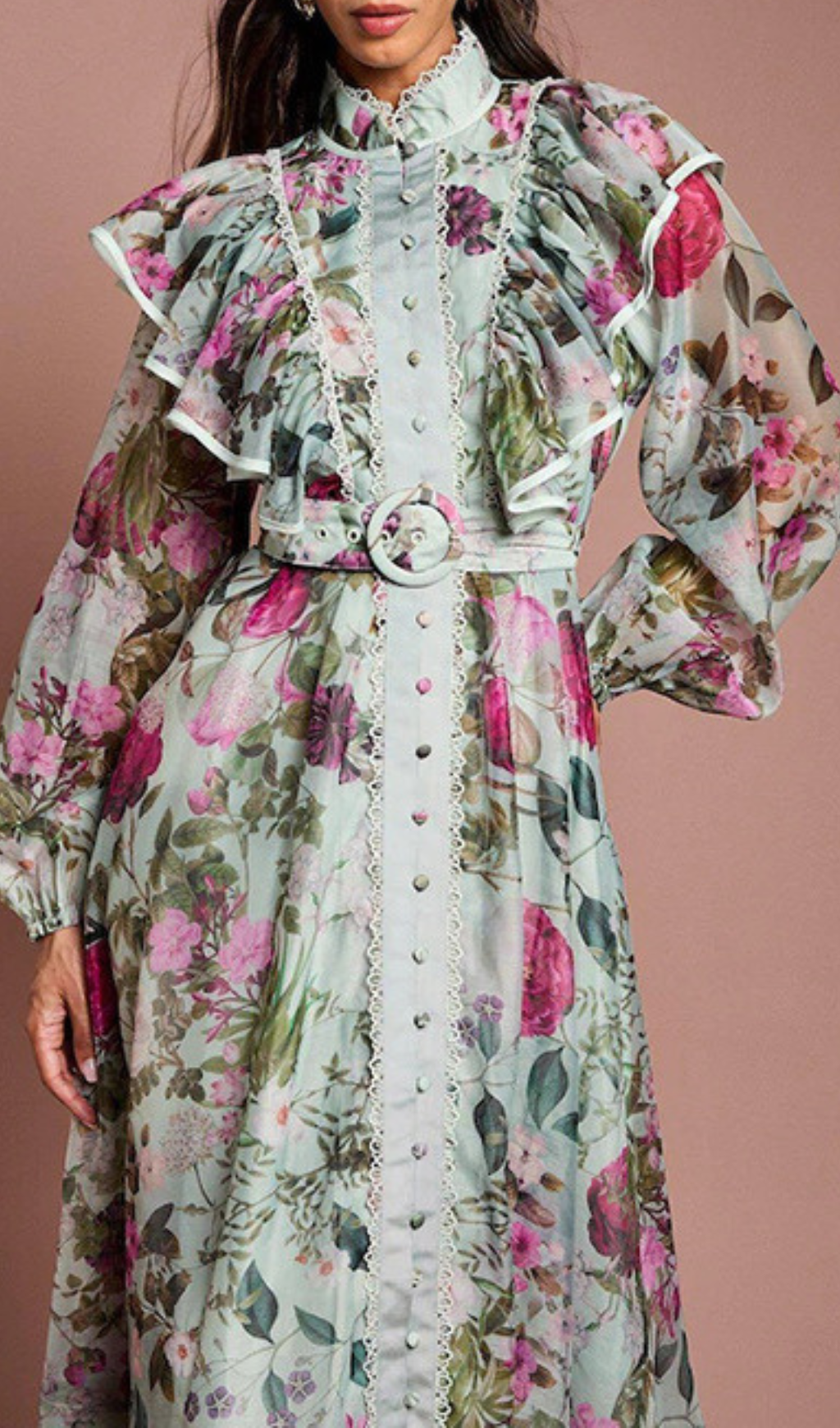 Hesper Flower Printed Long Sleeve Midi Dress