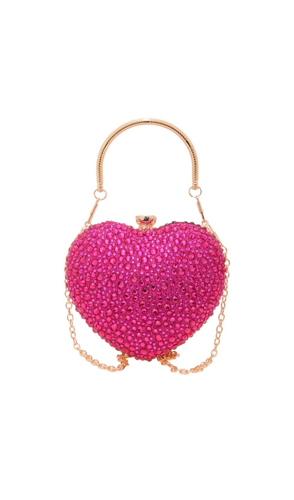 Qorynex Dazzling Pink Rhinestone Heart Clutch Bag - Glamorous Evening Handbag