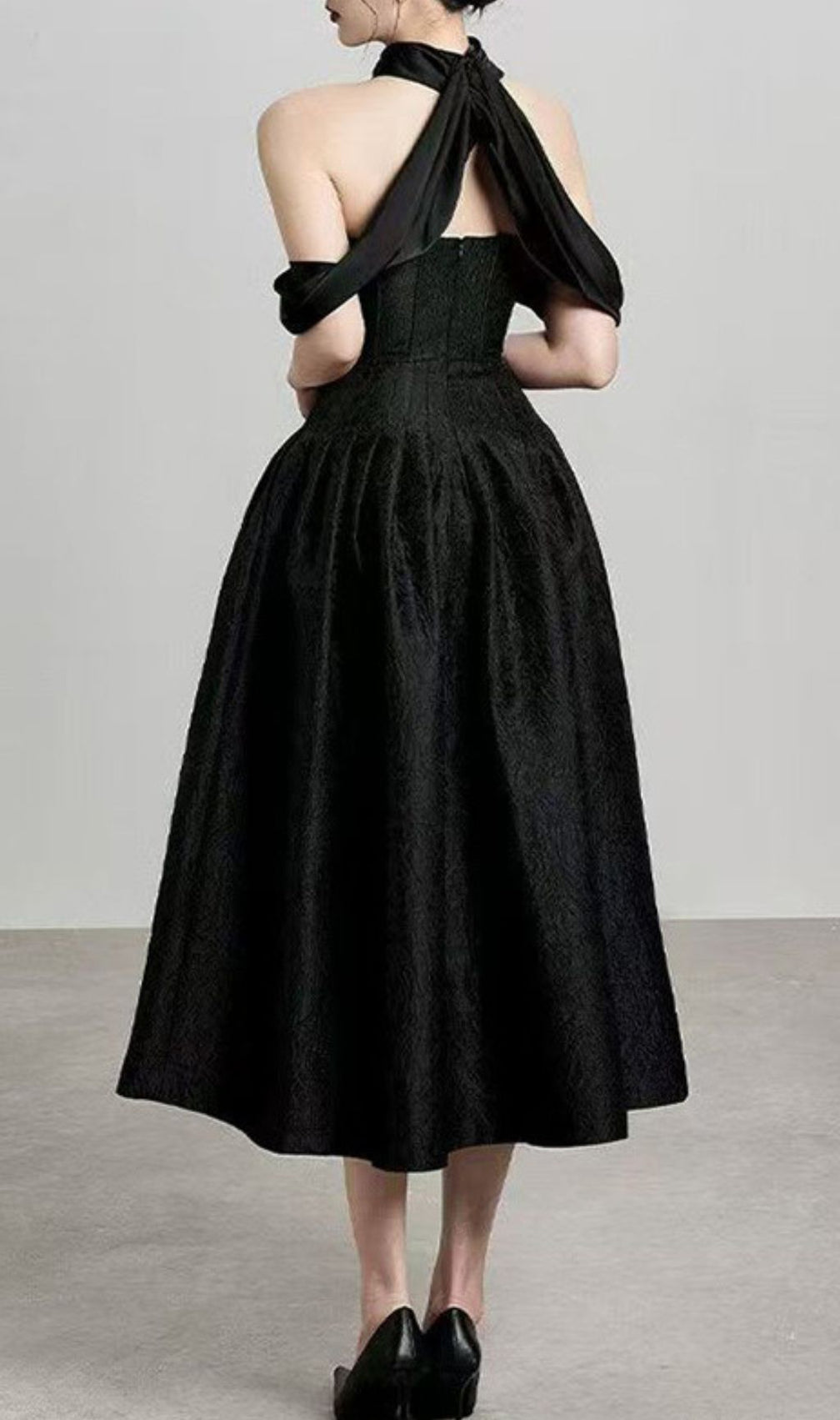 Jela Elegant Black Off-Shoulder Corset Midi Dress for Women