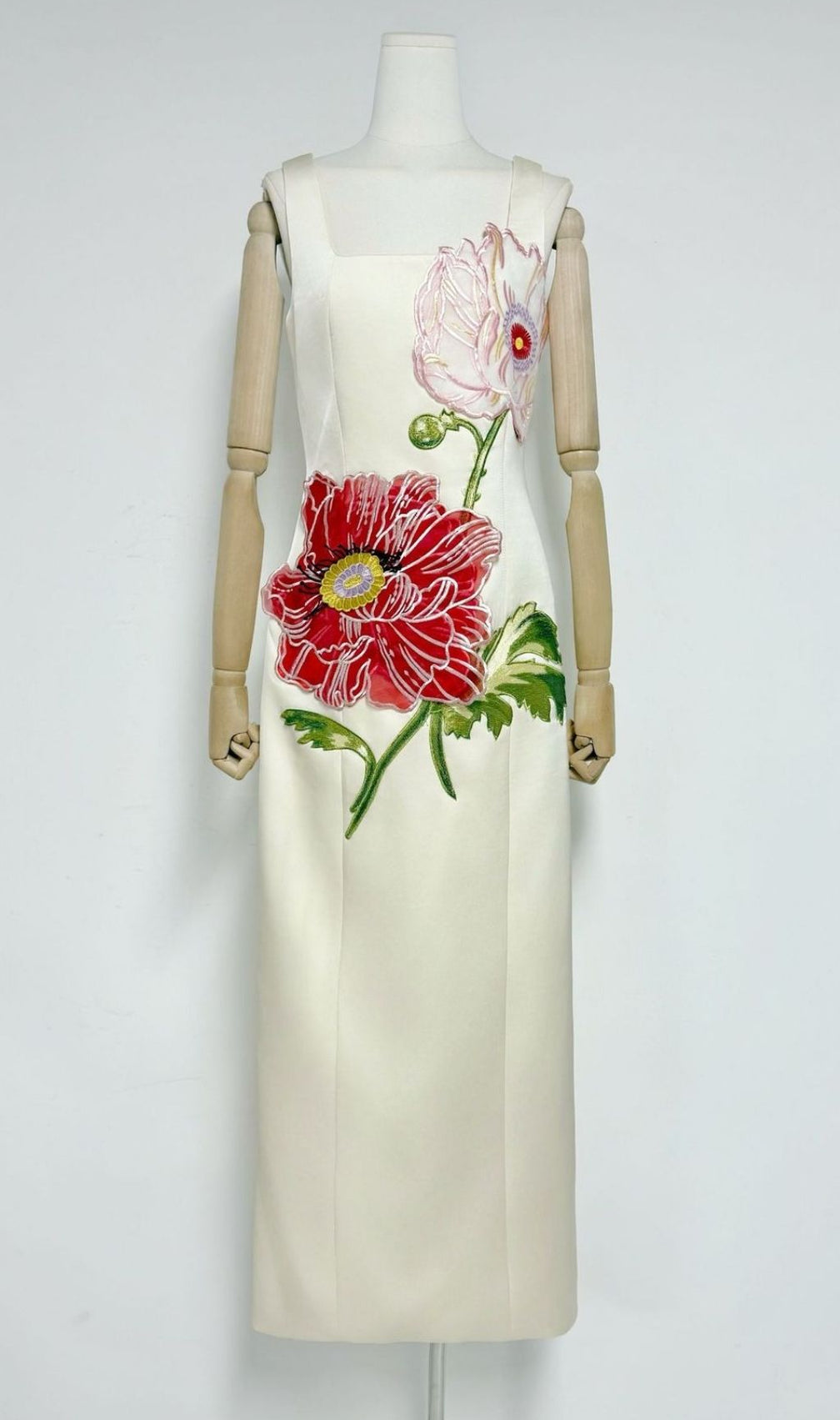 Karin Elegant Floral Embroidered Maxi Dress - Strappy Square Neck Gown