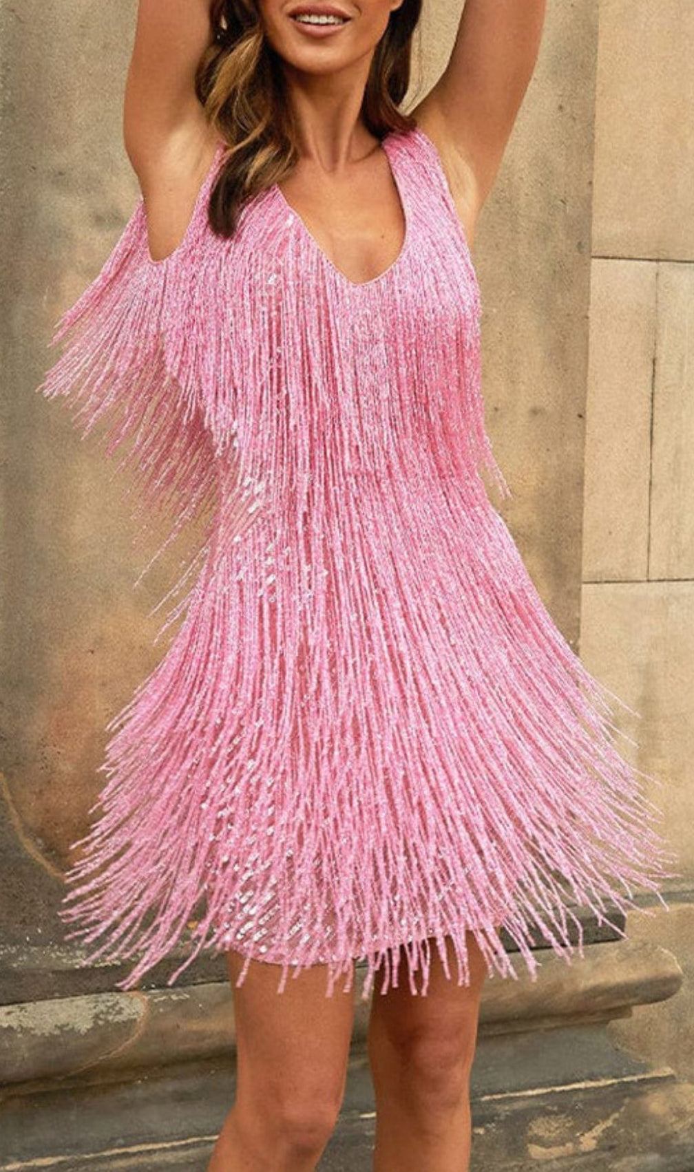 Laniyah Pink Tassel Mini Dress
