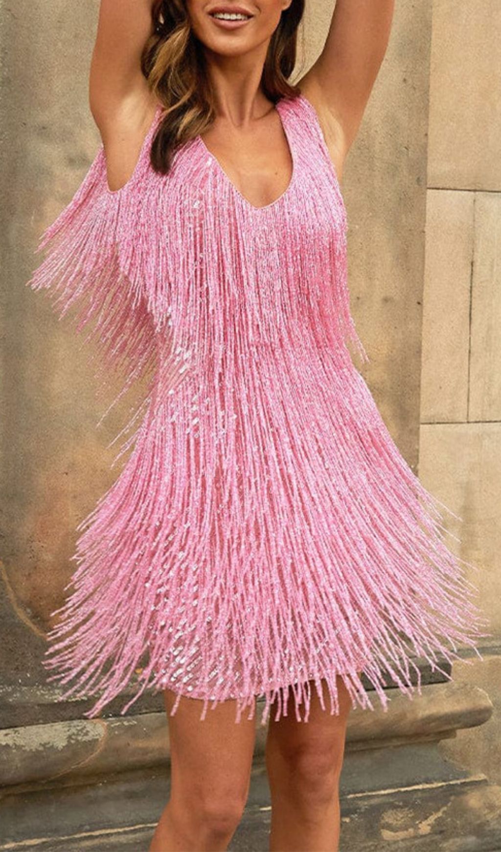 Laniyah Pink Tassel Mini Dress