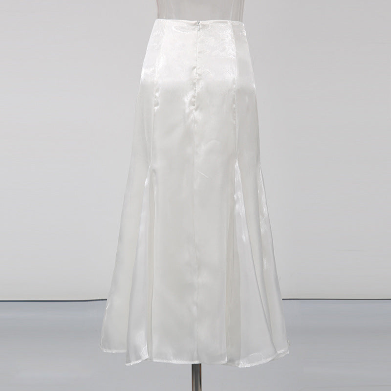 Feo White Flower Embellished Blazer & Midi Skirt