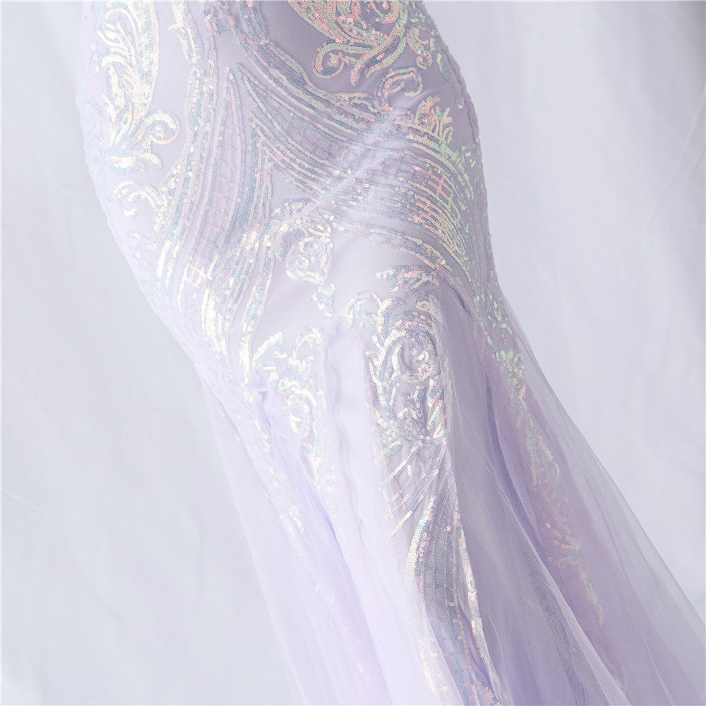 Choire Purple Sequin Feather Maxi Dress