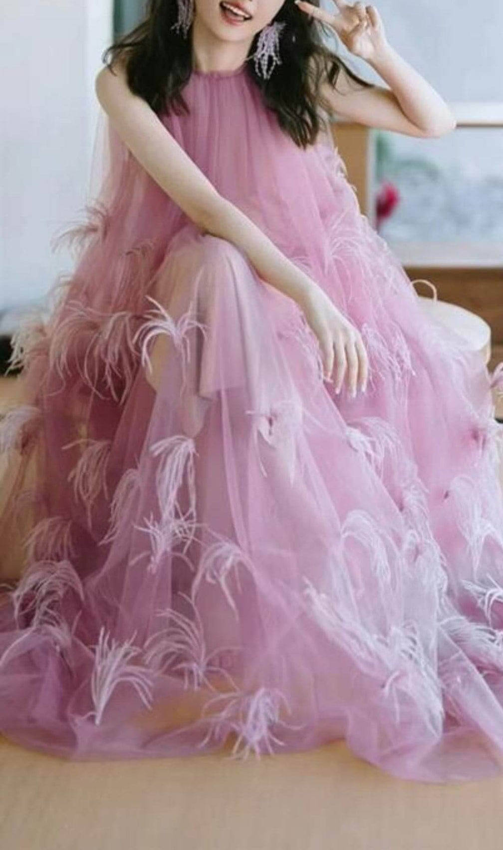 Bathsheba Feather Mesh Maxi Dress