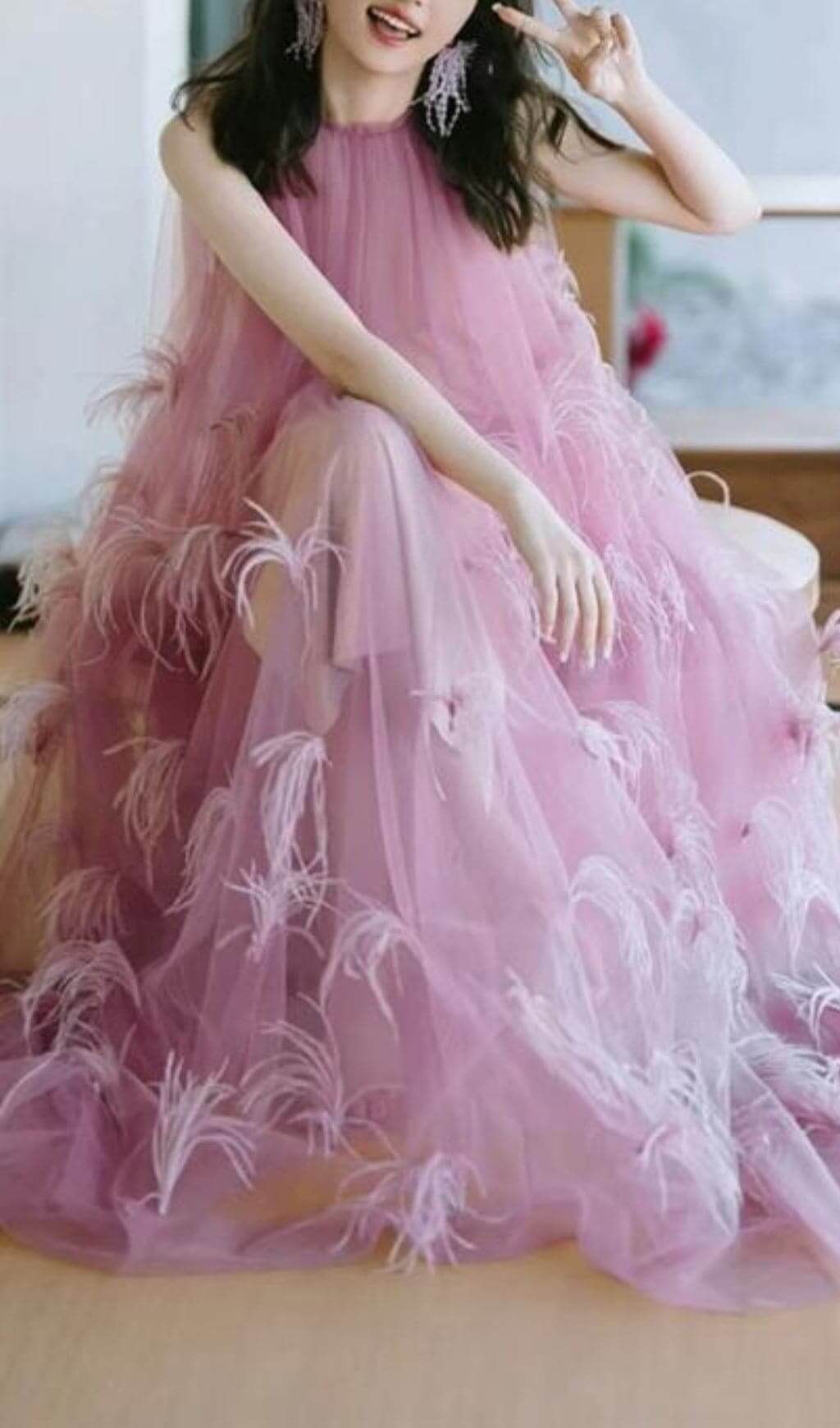 Bathsheba Feather Mesh Maxi Dress