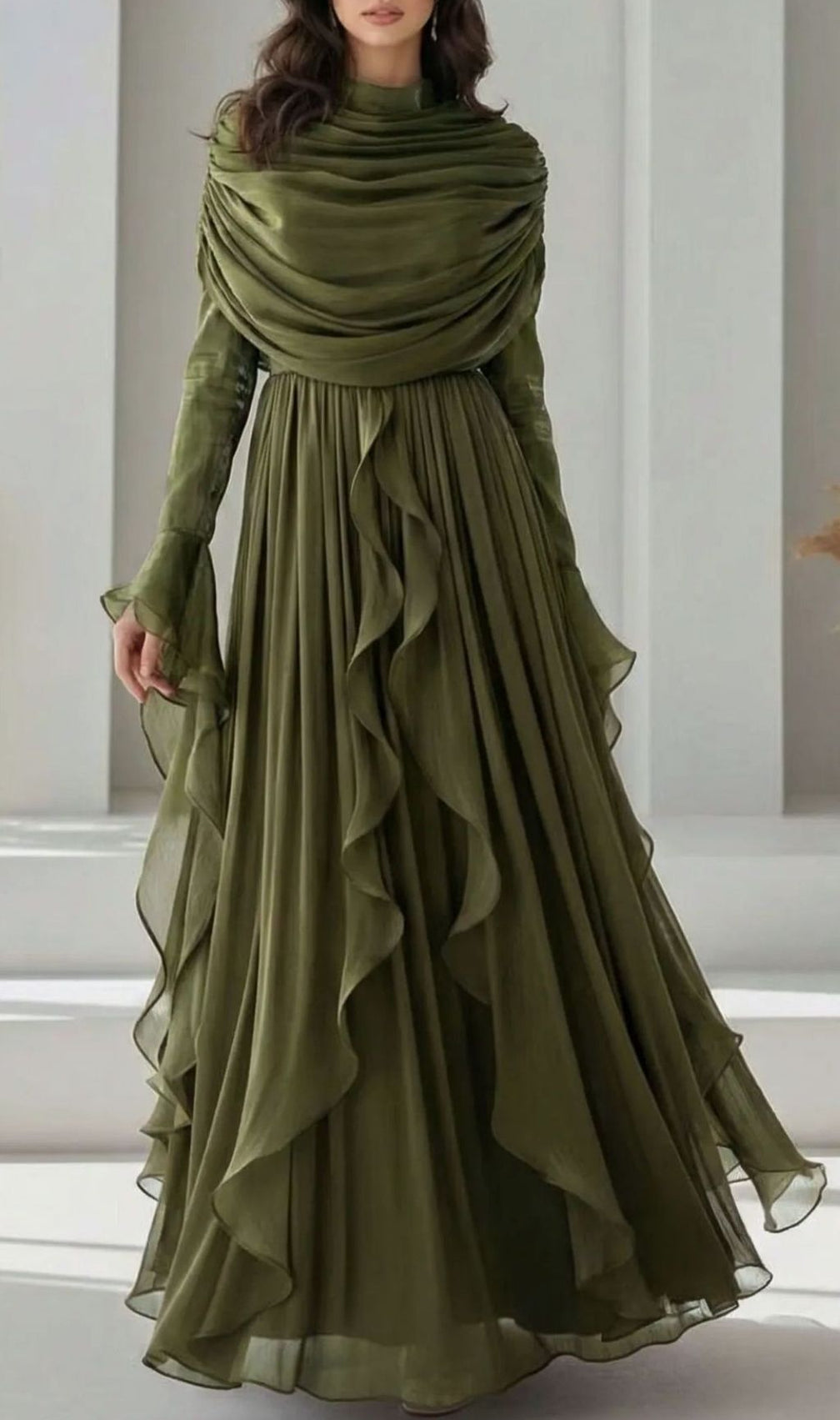 Karinna Rose Ruffle Maxi Dress - Elegant Long Sleeve Formal Gown