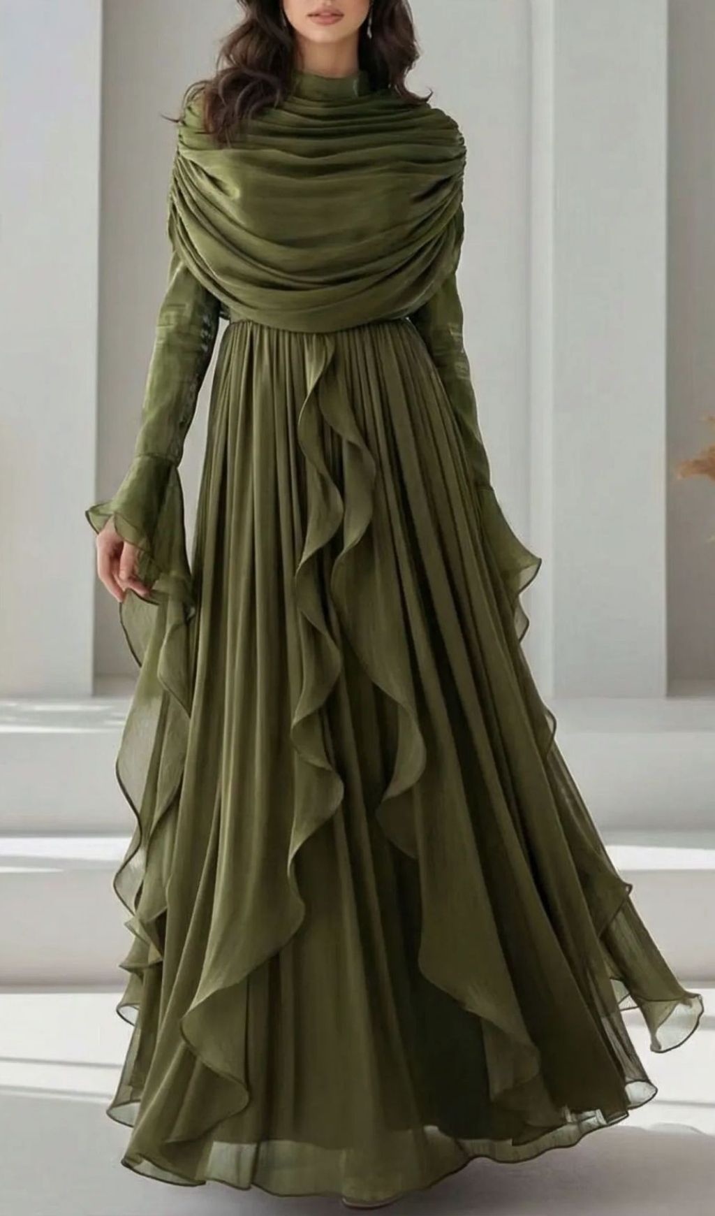 Karinna Rose Ruffle Maxi Dress - Elegant Long Sleeve Formal Gown