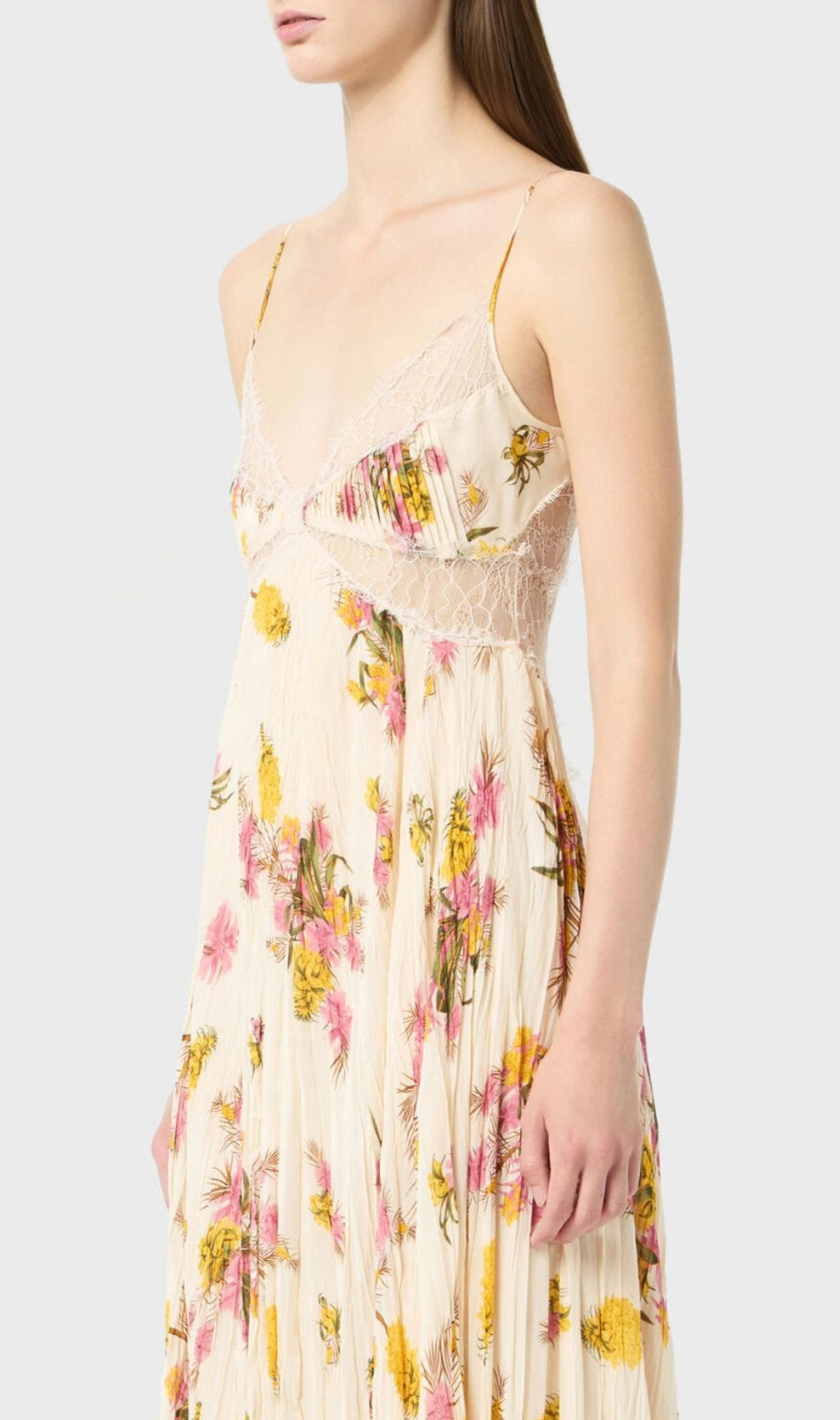 Khloe Romantic Floral & Lace Pleated Maxi Dress - Effortless Elegance