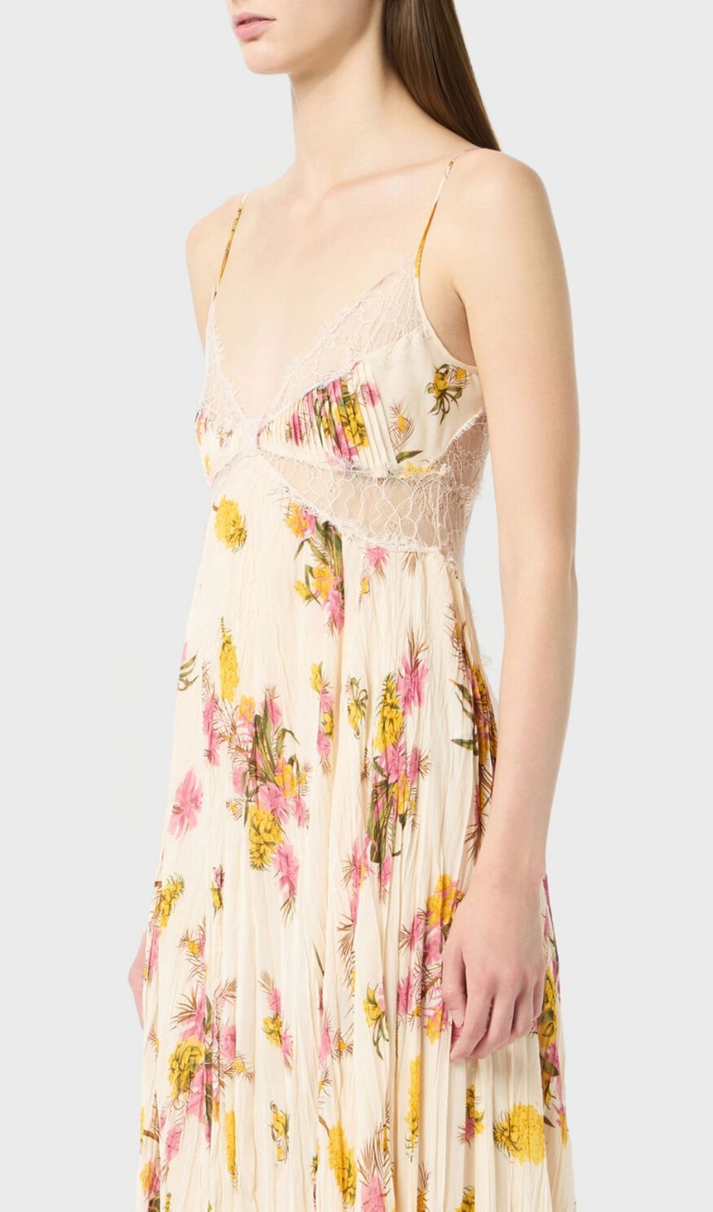 Khloe Romantic Floral & Lace Pleated Maxi Dress - Effortless Elegance
