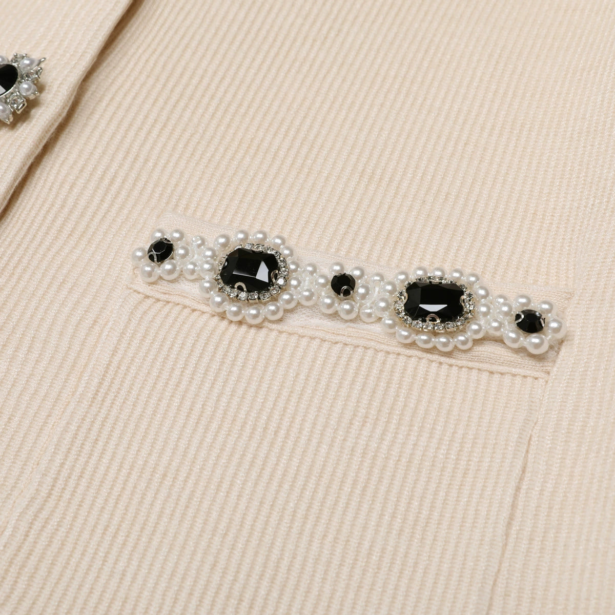 Jie Luxe Knit Embellished Cardigan & Flared Skirt Set - Effortless Apricot Chic