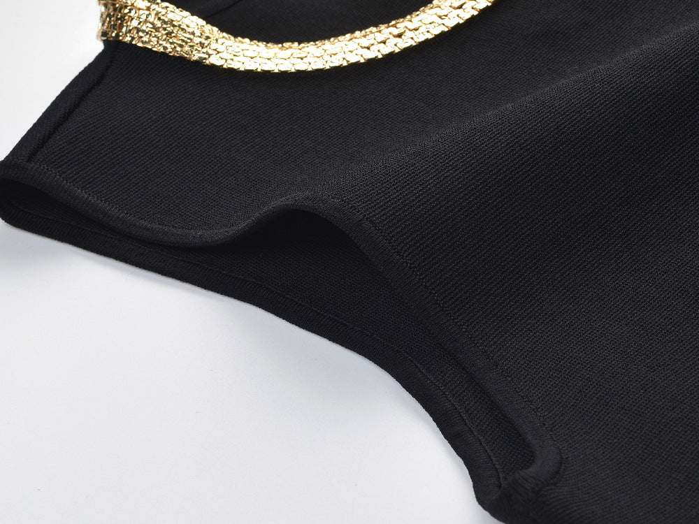 Ophira Metal Chain Trim Knit Short Dress