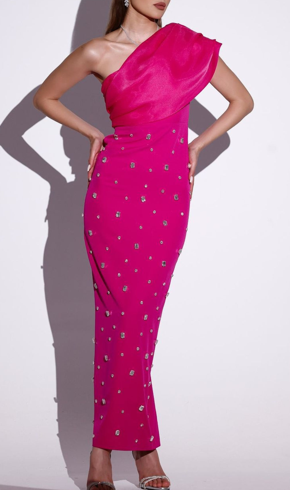 Camille One Shoulder Crystal Bandage Maxi Dress