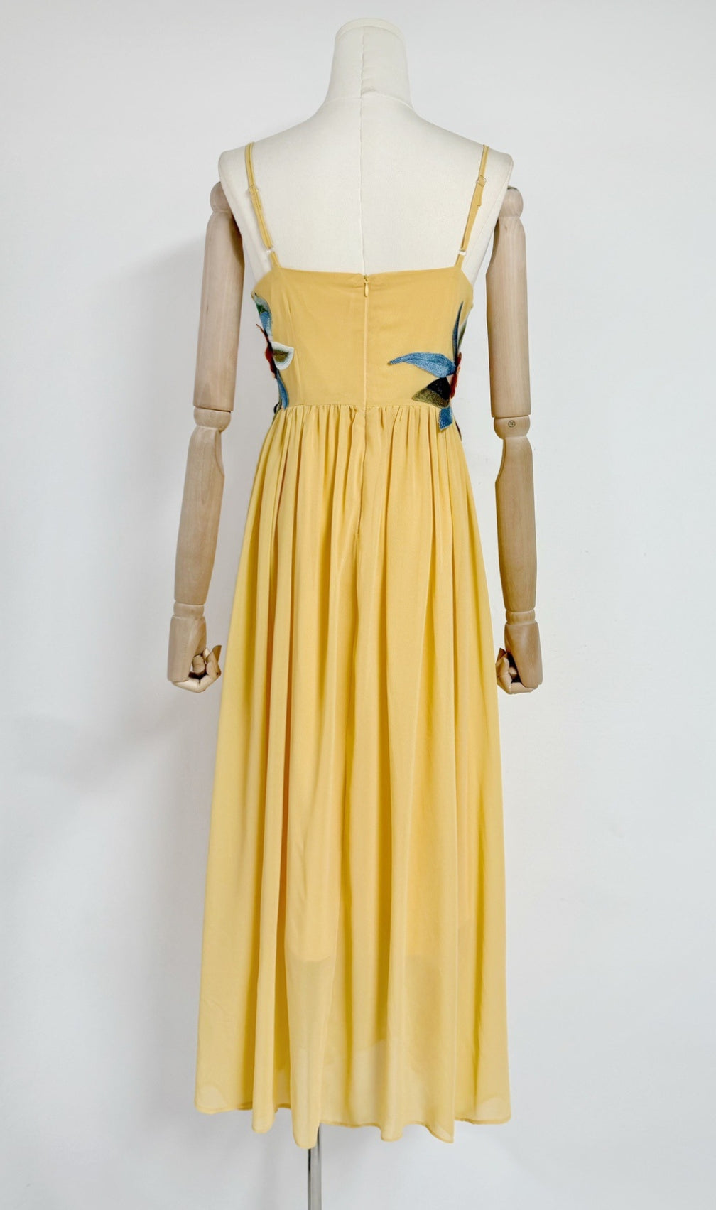 Emanuele Yellow Flower Embroidery Maxi Dress