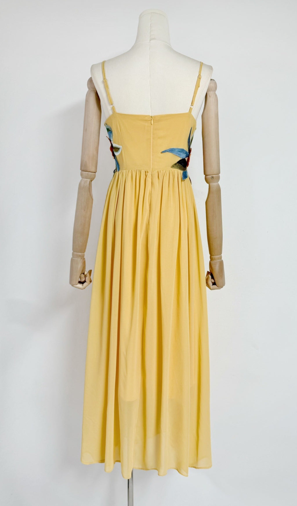 Emanuele Yellow Flower Embroidery Maxi Dress