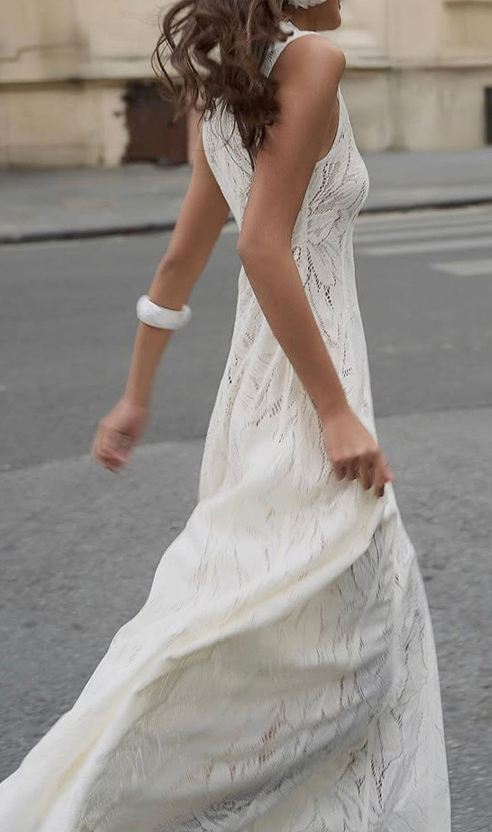 Flo White Leaves Lace Embroidery Maxi Dress
