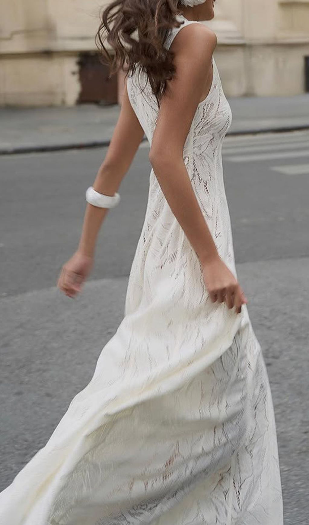 Flo White Leaves Lace Embroidery Maxi Dress
