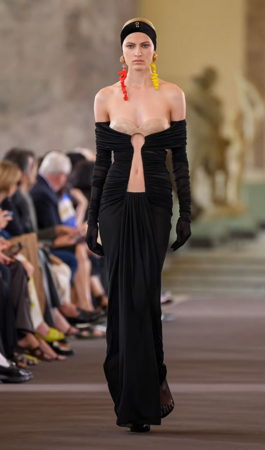 Afanen Bustier Ruched Mesh Maxi Dress