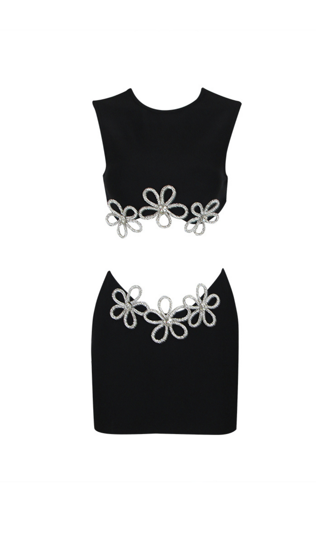 Hollow Sleeveless Hot Rhinestone Top & Dress Set