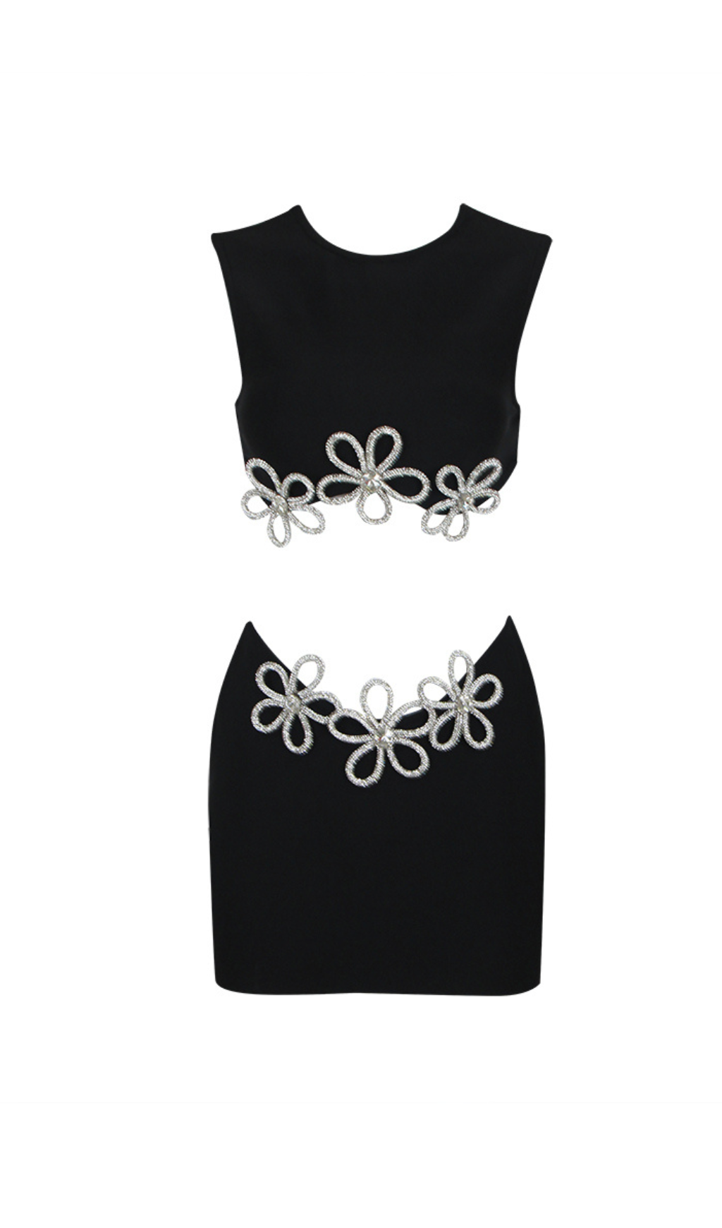 Hollow Sleeveless Hot Rhinestone Top & Dress Set